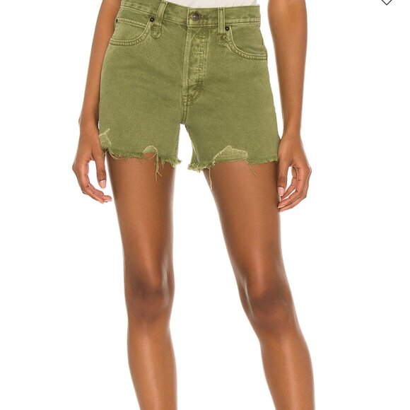 FREE PEOPLE Makai Ripped Cutoff Denim Shorts In Green - Picture 1 of 8
